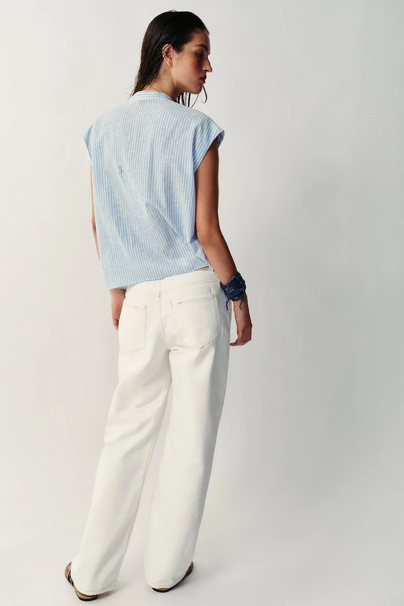 METALLIC THREAD STRIPED TIE BLOUSE