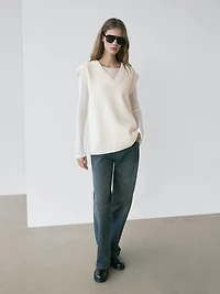 Gilet long en maille 100 % laine