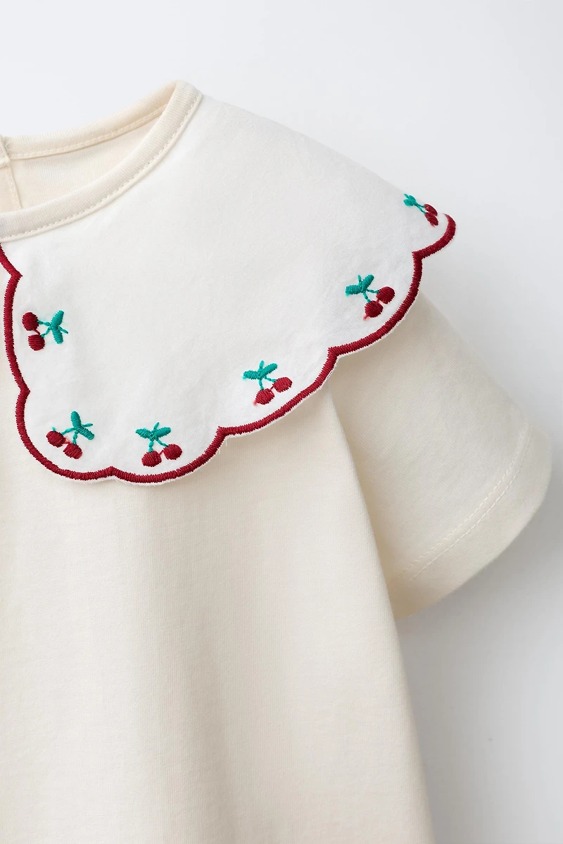 EMBROIDERED CONTRAST COLLAR TOP