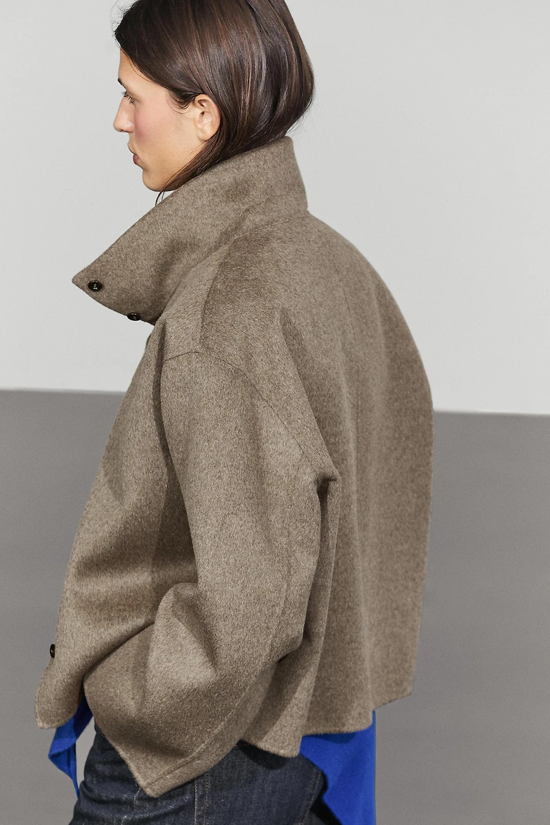 Wool blend high collar coat