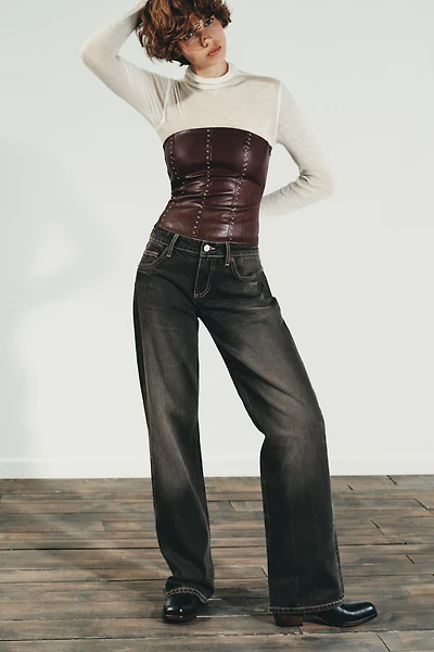 STUDDED FAUX LEATHER BANDEAU TOP