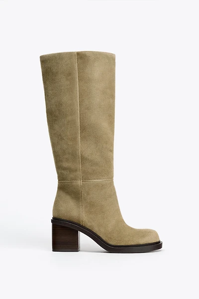 HEELED SUEDE KNEE HIGH BOOTS