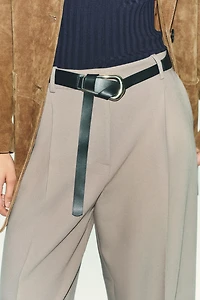 STRAIGHT LEG PLEATED BELTED PANTS