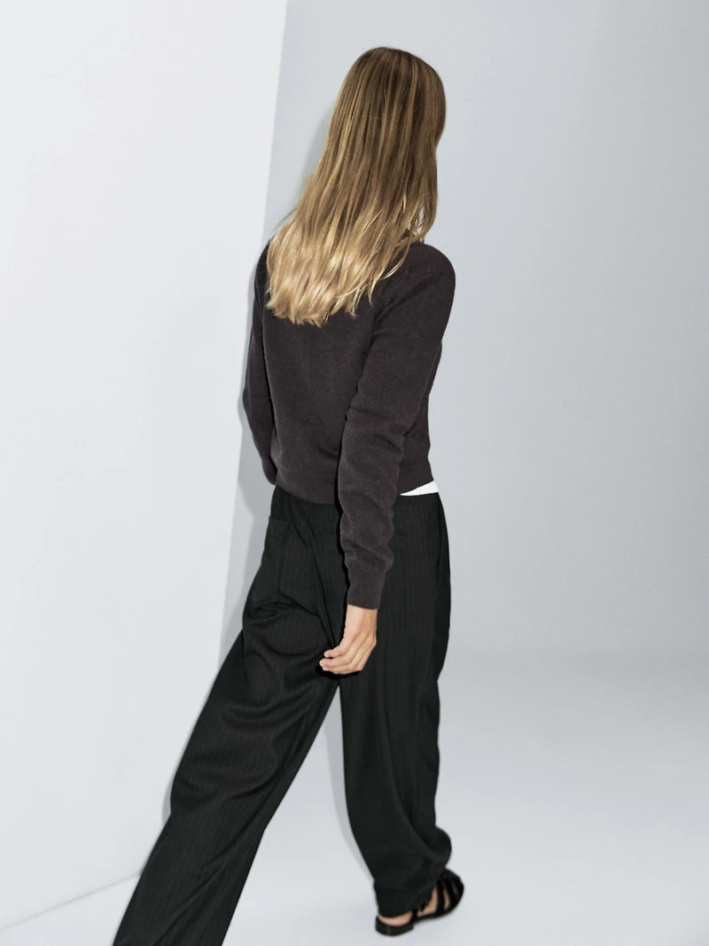 Mid-rise wide-leg pinstripe trousers