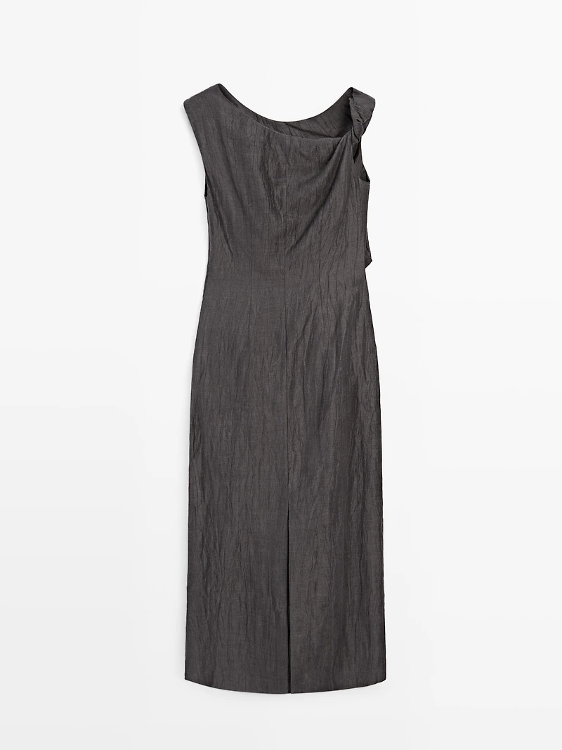 Midi dress with pleated shoulder detail