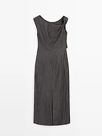 Midi dress with pleated shoulder detail