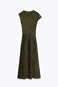ASYMMETRICAL FAUX SUEDE DRESS