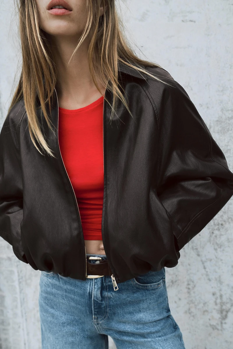 FAUX LEATHER BOMBER JACKET