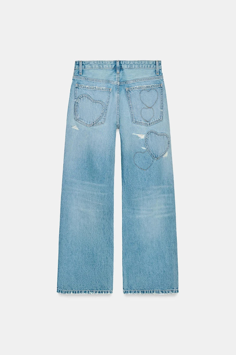 MID-RISE TRF BOYFRIEND JEANS WITH HEARTS