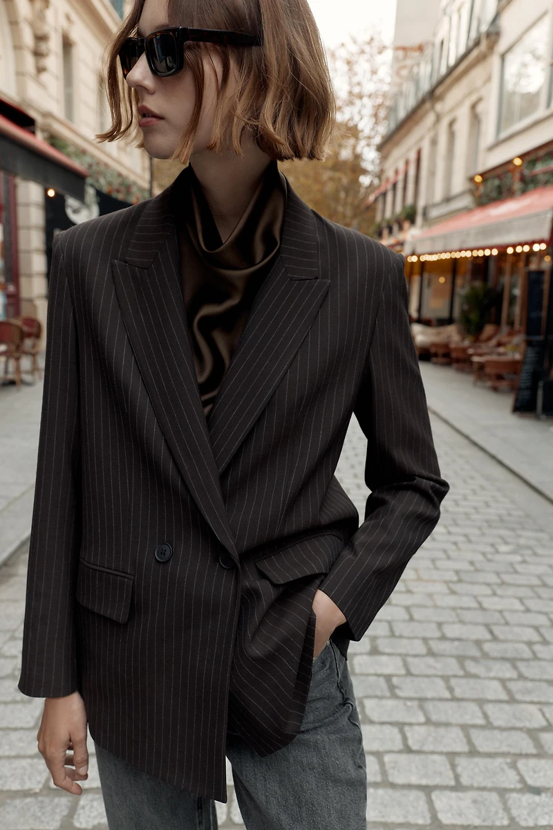 OVERSIZED PINSTRIPE DOUBLE BREASTED BLAZER