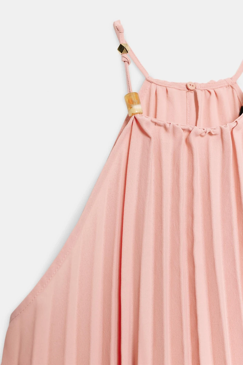 PLEATED BEADED HALTER TOP
