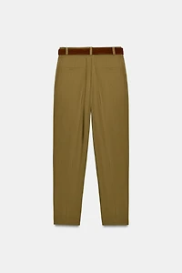 BELTED PLEATED PANTS