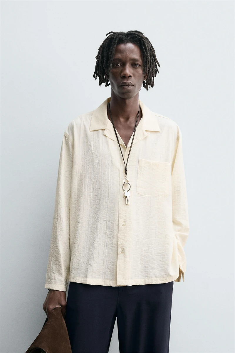 WRINKLED EFFECT FLOWY SHIRT
