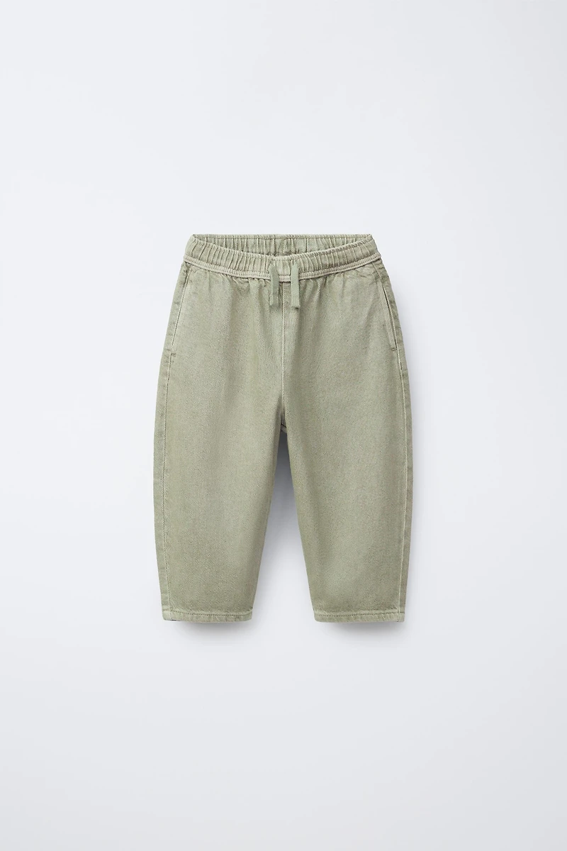WASHED EFFECT TWILL BALLOON PANTS