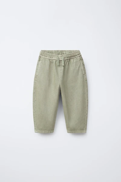 WASHED EFFECT TWILL BALLOON PANTS