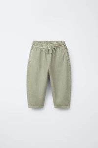 WASHED EFFECT TWILL BALLOON PANTS
