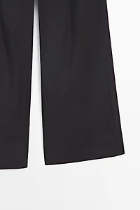 Cotton blend wide-leg pleated trousers