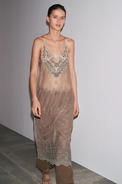EMBROIDERED BEADED TULLE DRESS
