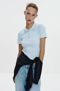 POLO COL BIJOU CÔTELÉ