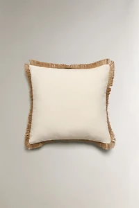 FRINGED JUTE THROW PILLOW COVER