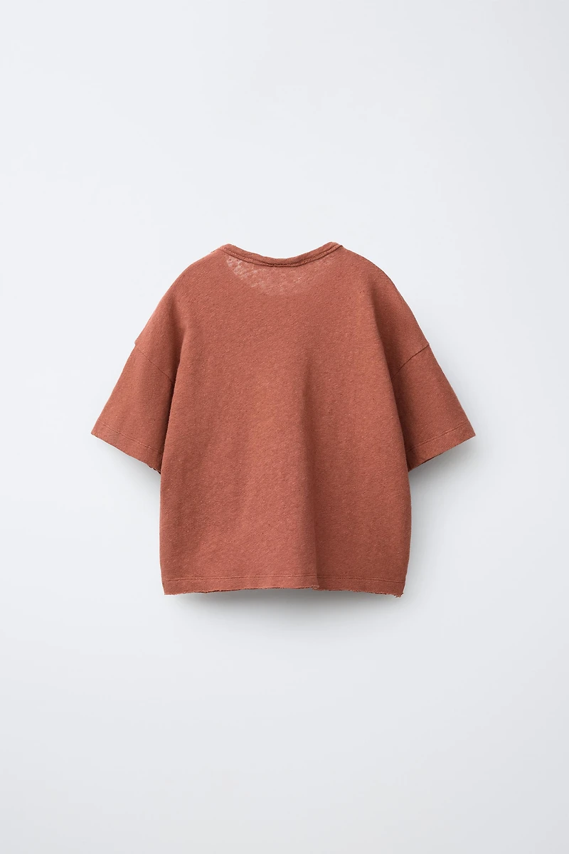 PLAIN LINEN AND COTTON T-SHIRT