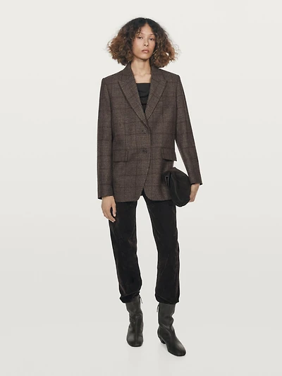 Check wool blend blazer