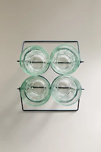 GLASS TUMBLER WITH A RAISED DESIGN