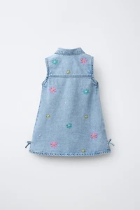 EMBROIDERED FLORAL DENIM DRESS
