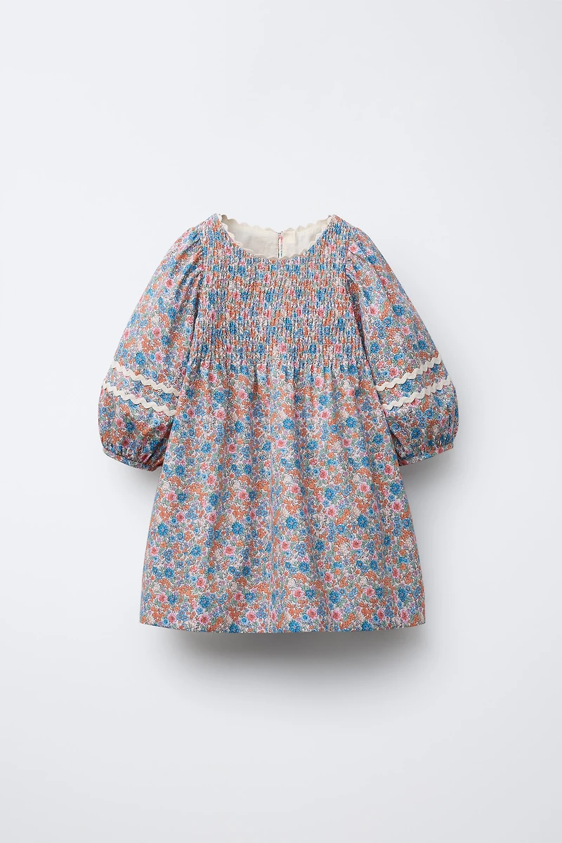 WAVY TRIM FLORAL DRESS