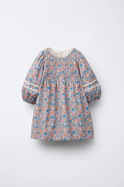 WAVY TRIM FLORAL DRESS