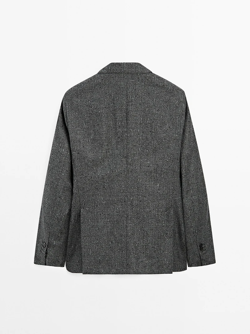Blazer à carreaux texturé en laine mélangée