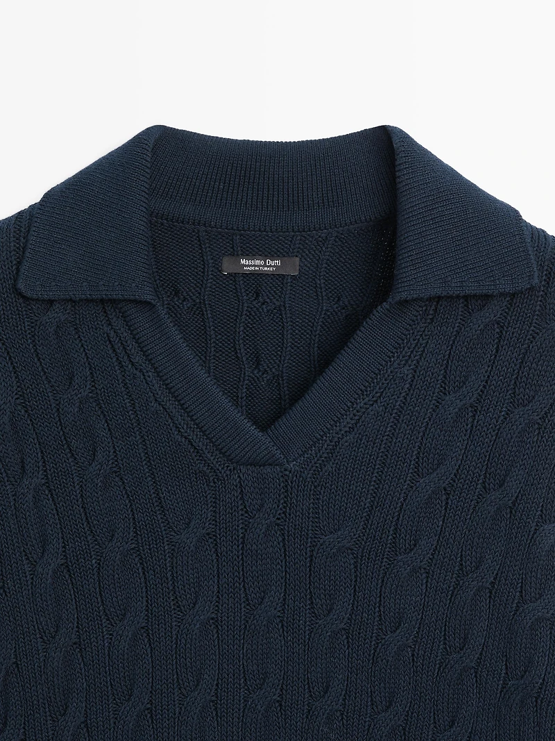 Pull maille col polo en coton mélangé
