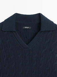 Pull maille col polo en coton mélangé