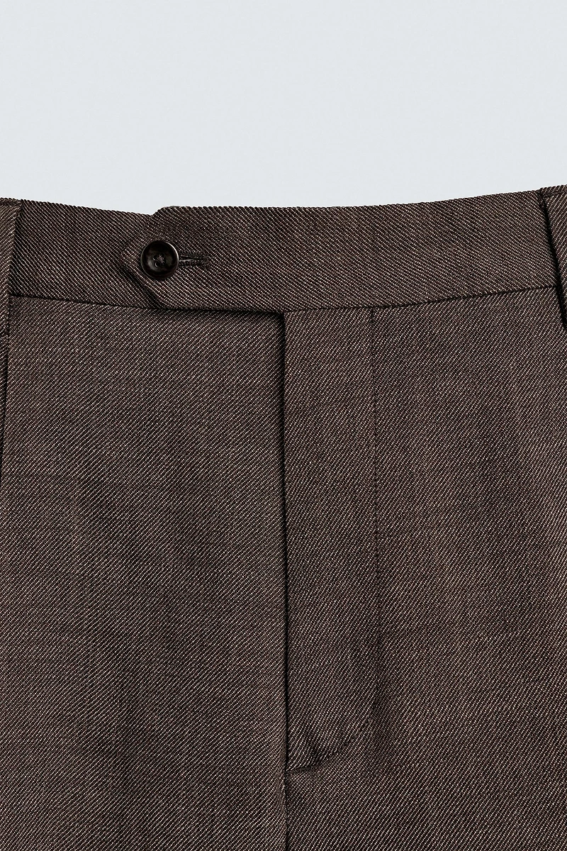 100% WOOL STRUCTURED PLEATED SUIT PANTS