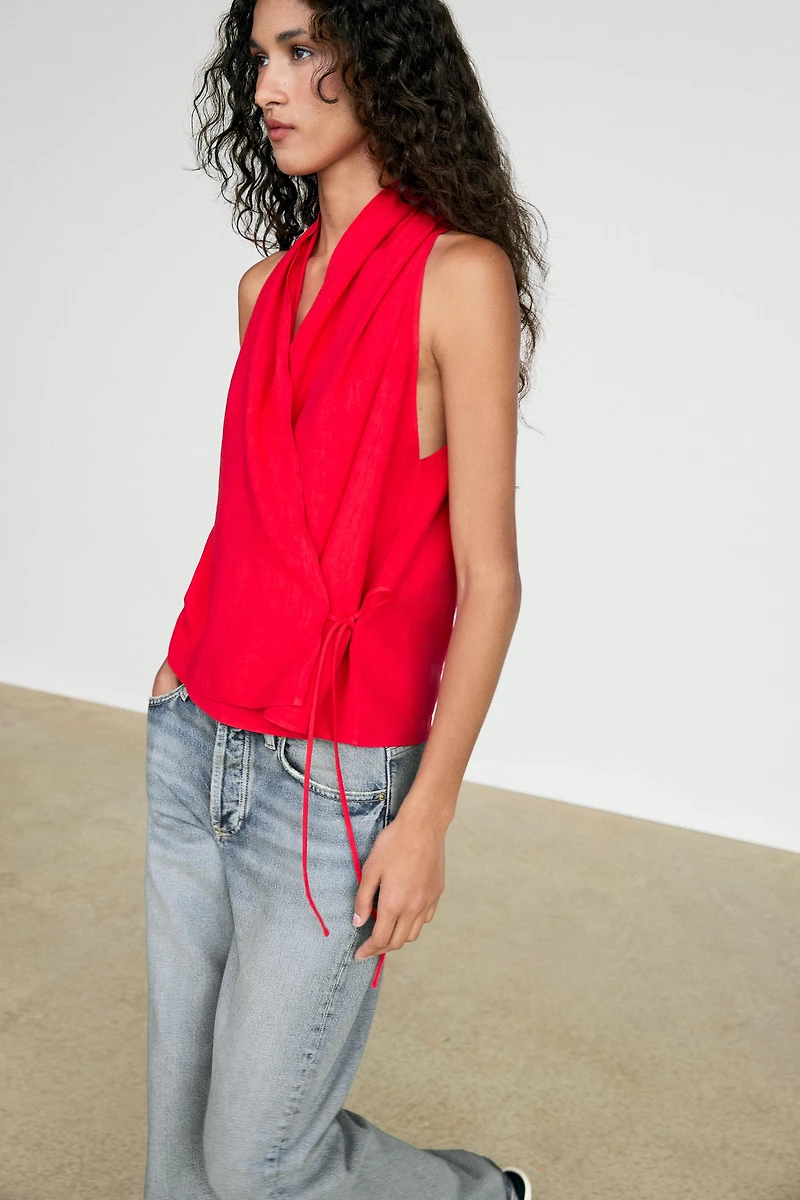 Linen halter top with tie detail