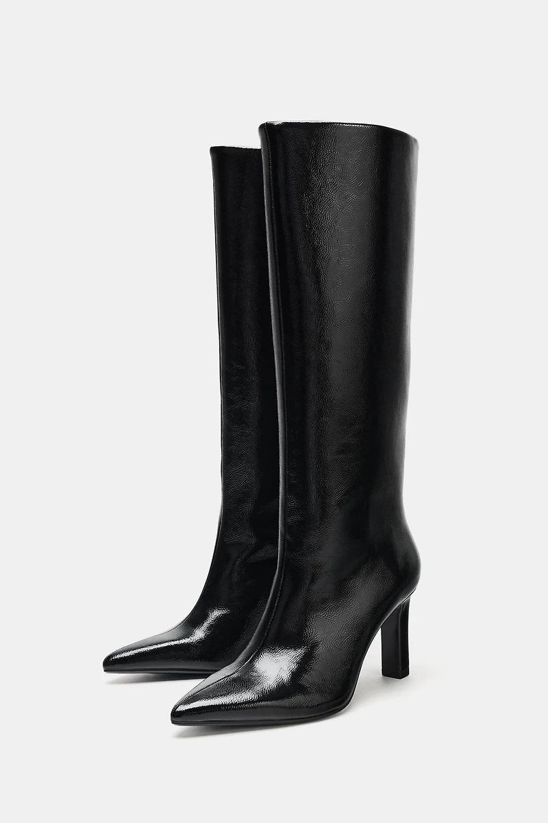 WIDE HEEL PATENT EFFECT BOOTS
