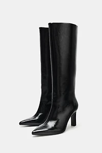 WIDE HEEL PATENT EFFECT BOOTS
