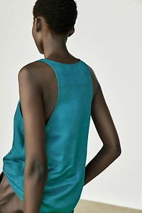 Satin linen blend V-neck top