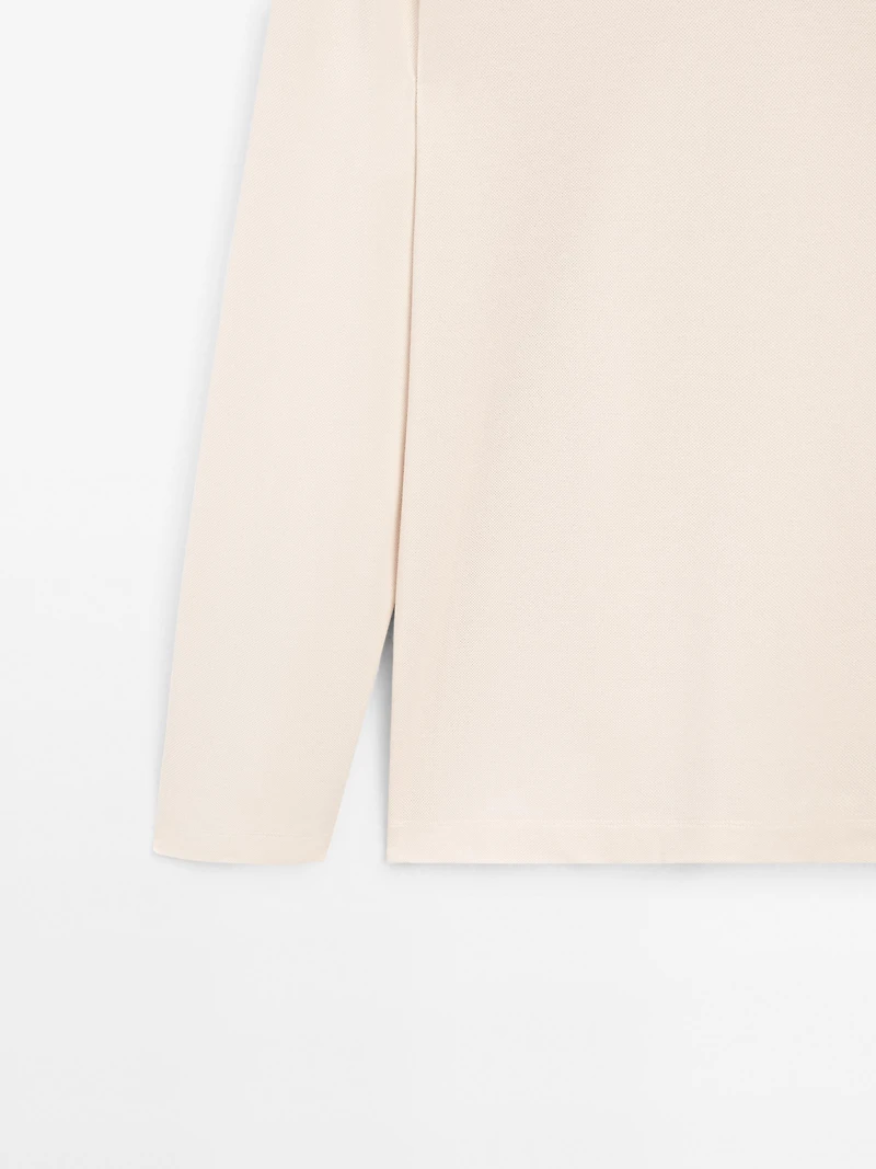 Long sleeve mercerised cotton piqué polo shirt