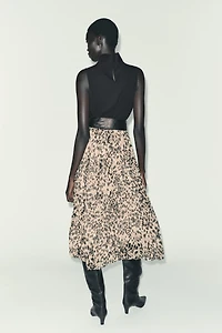 ANIMAL PRINT COMBINATION MIDI DRESS WITH BELT