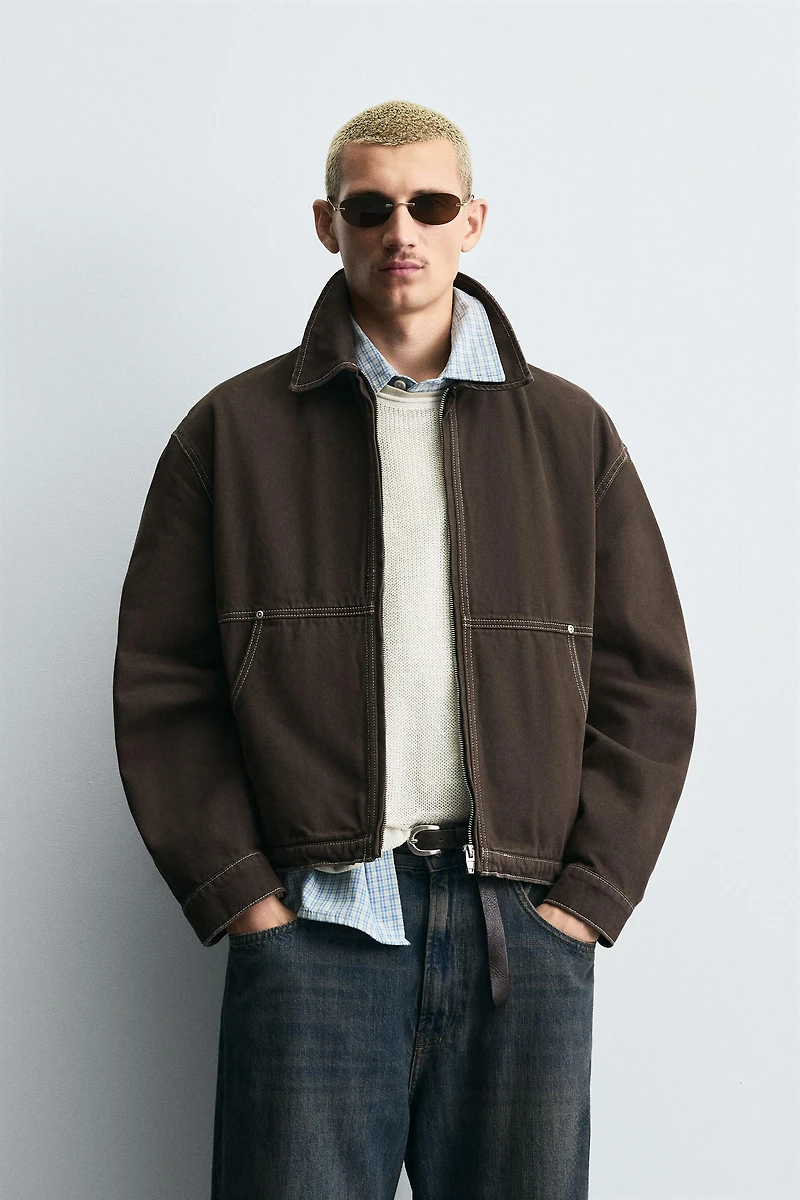 WASHED JACKET WITH CONTRAST STITCHING