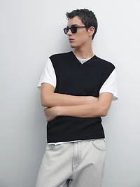 Veste sans manches en maille à col V