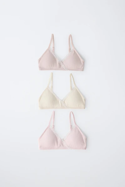 AGES 9-14/ THREE-PACK OF REMOVABLE PADDING LACE BRALETTES