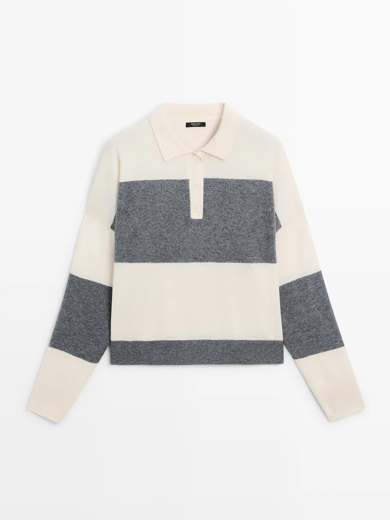 Pull en maille à col polo et rayures