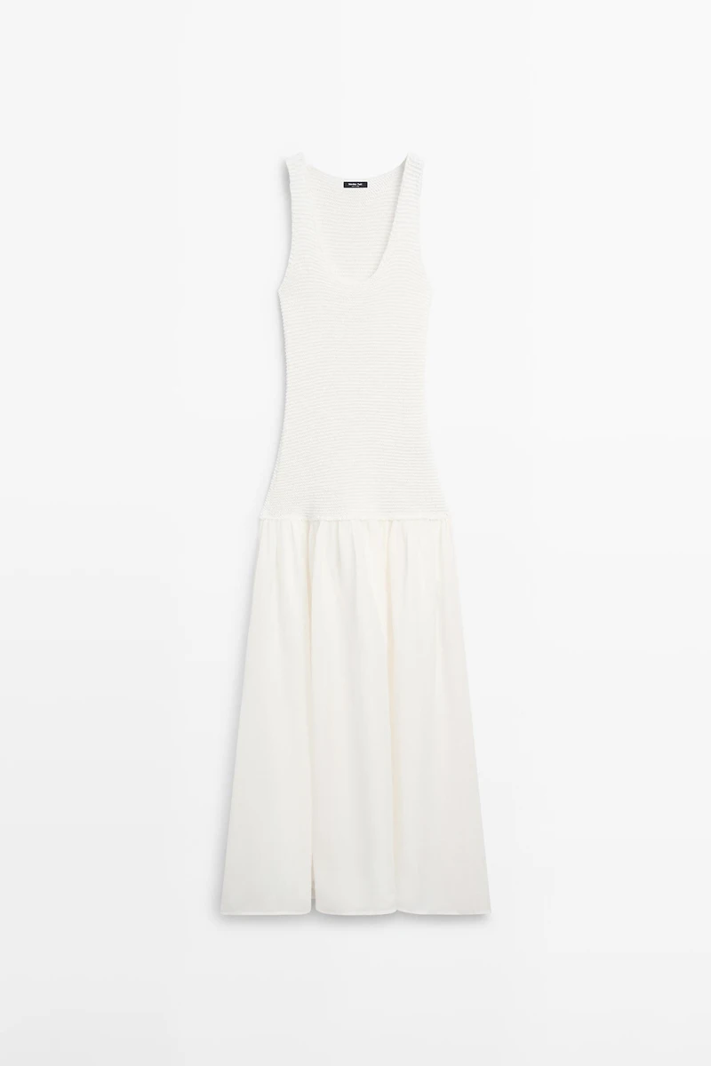 Long matching linen blend dress