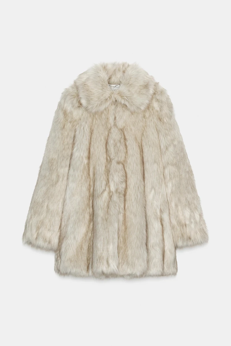 FAUX FUR COAT WITH PADDED SHOULDERS