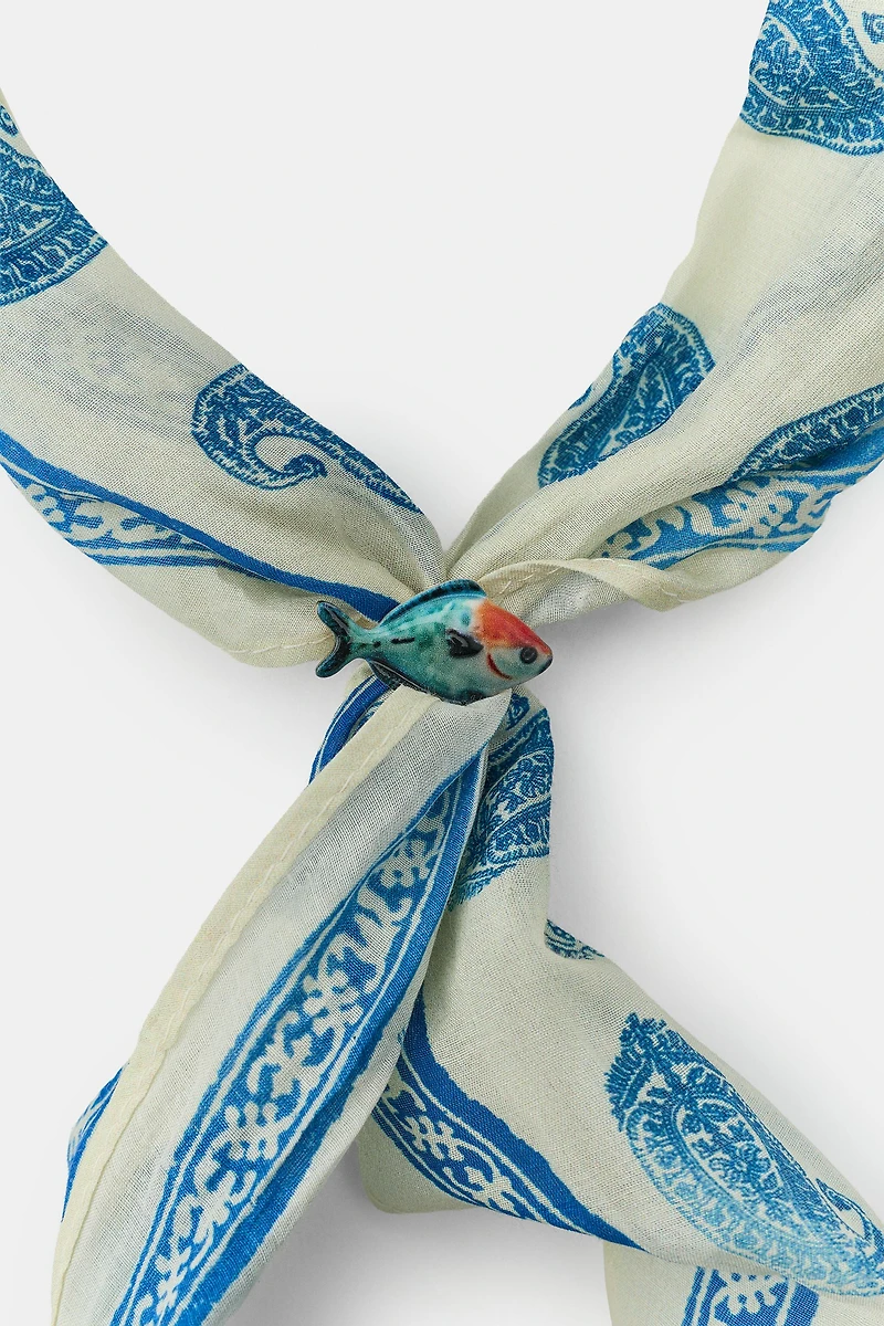 FOULARD BANDANA IMPRIMÉ EN SOIE ET POISSON