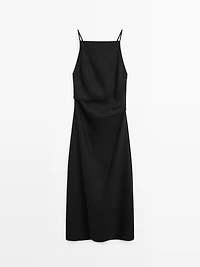 Linen blend pleated midi dress