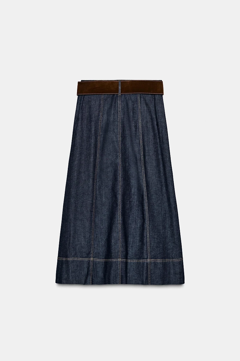 Z1975 BELTED WRAP DENIM MIDI SKIRT