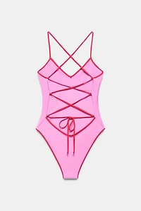 SOLID SWIMSUIT WITH CONTRASTING STRAPS